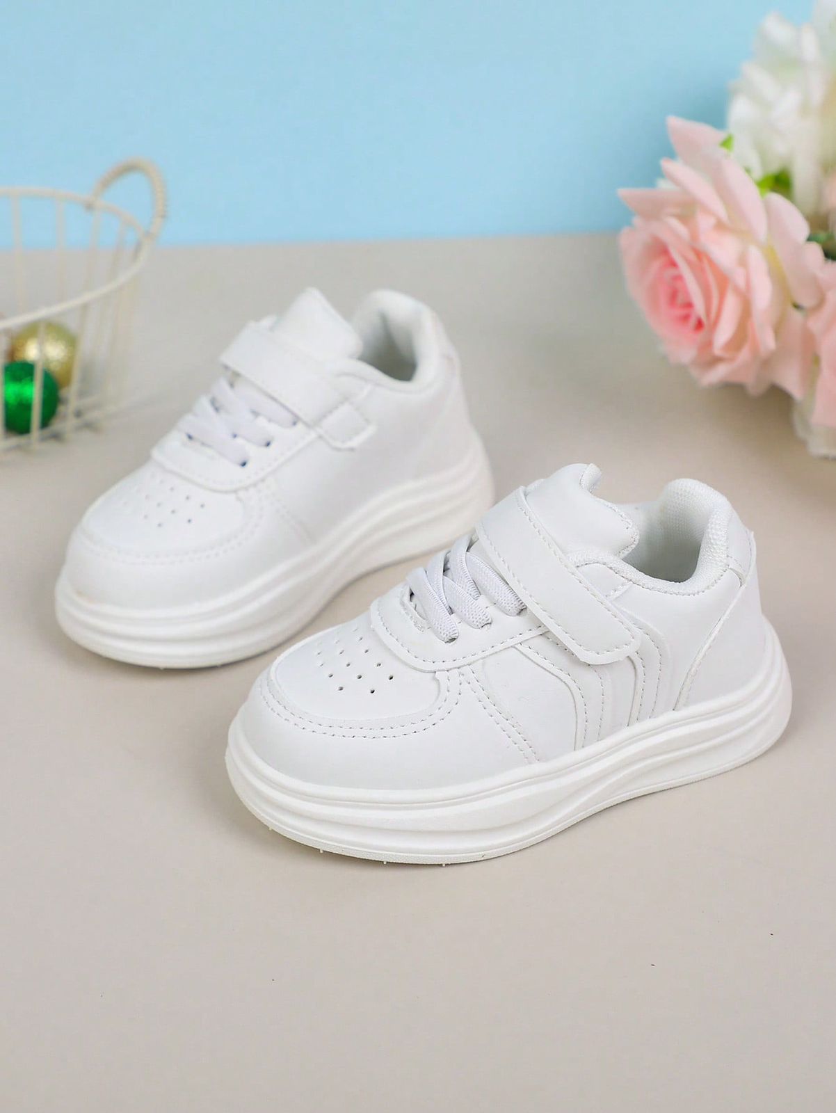 SHEIN Kids White Platform Hook-and-Loop Sneakers