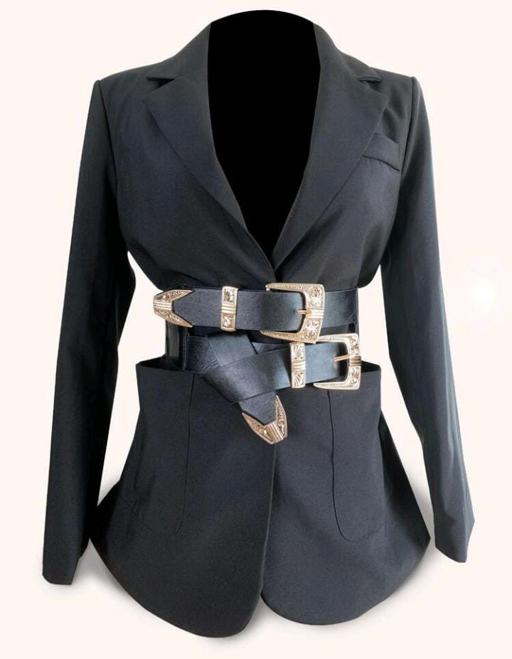 Black Double Buckle Wide Waist Belt | SHEIN Fast Delivery
