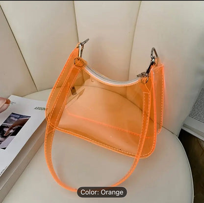 Transparent Neon Shoulder Bag, Jelly PVC Mini Hobo Bag with Detachable Strap