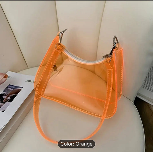 Transparent Neon Shoulder Bag, Jelly PVC Mini Hobo Bag with Detachable Strap
