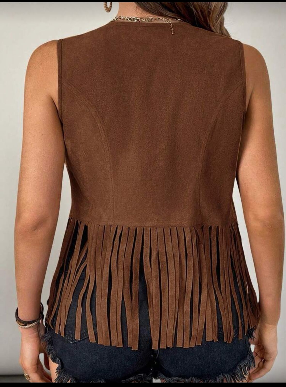 Women’s Fringe Suede Vest – Sleeveless Open Front Western Style Tassel Cardigan – Boho Festival Layering Piece