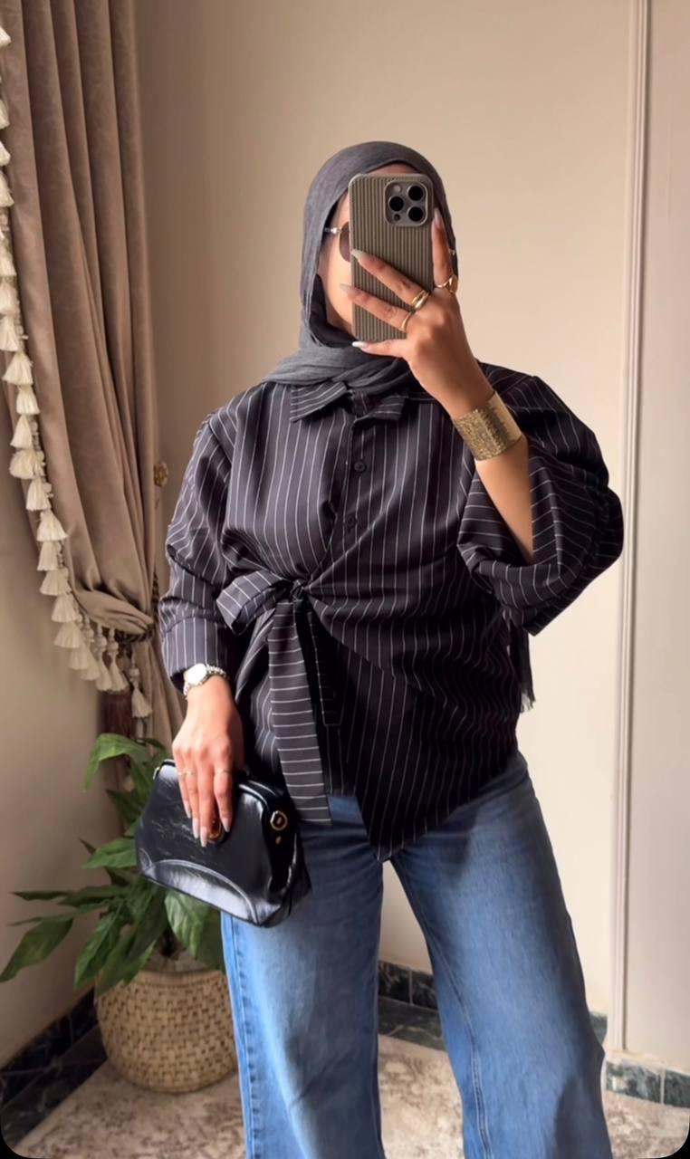 Women’s Striped Tie Side Shirt – Oversized Casual Button Down Blouse