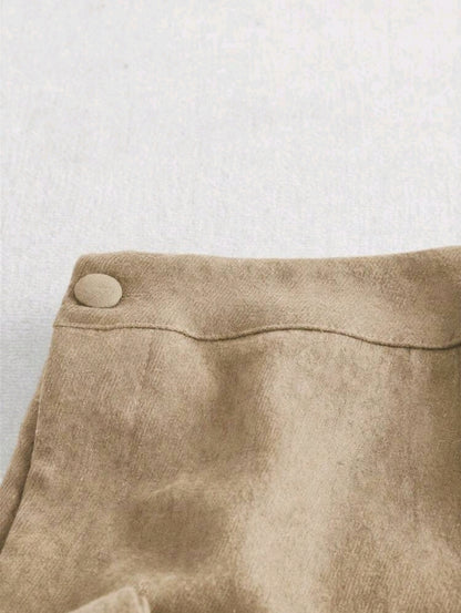SHEIN Fast Delivery Beige Wide Leg Pants with Ruffle Hem
