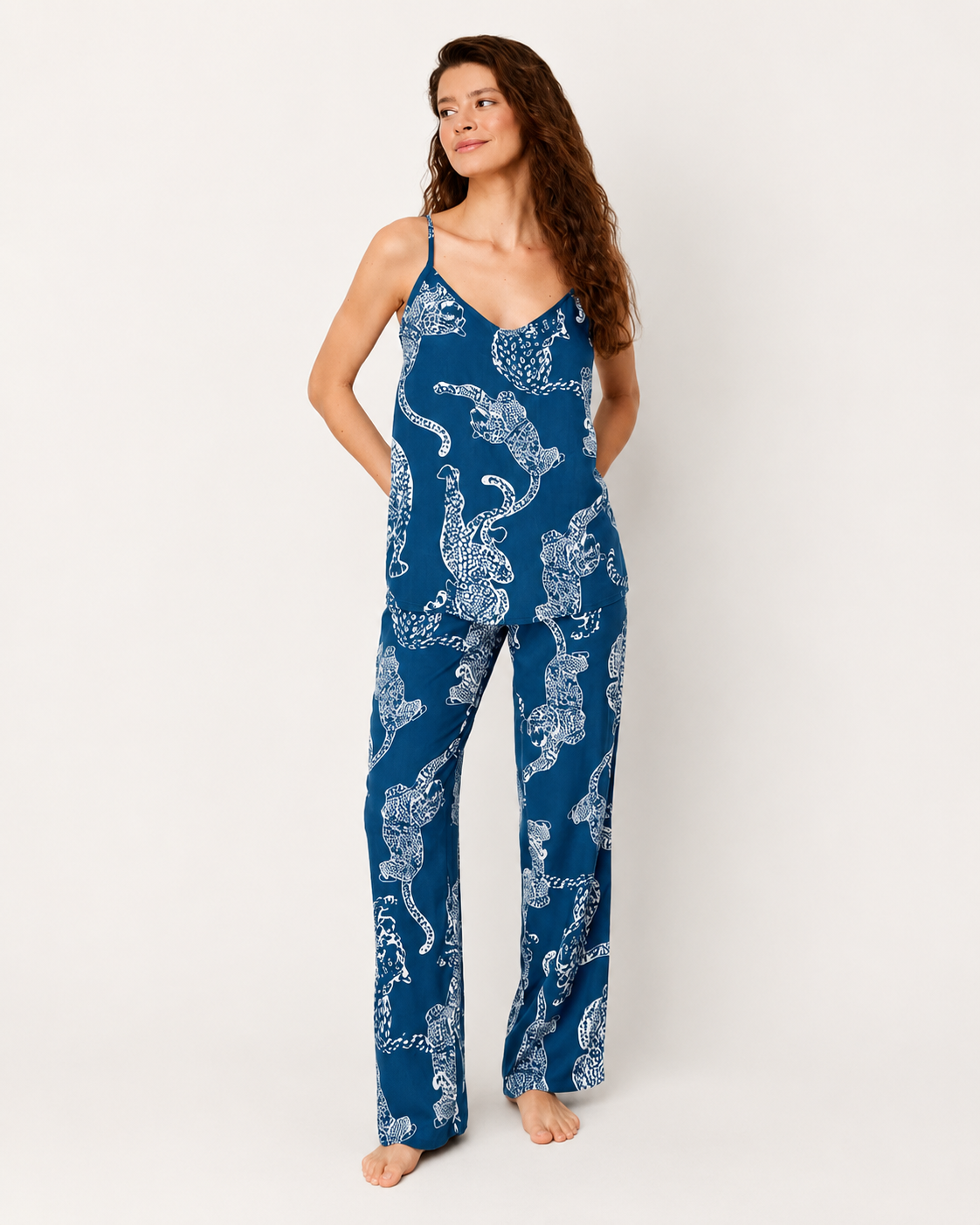 Women’s Blue Leopard Print Satin Pajama Set - SHEIN Fast Delivery in 5 Days
