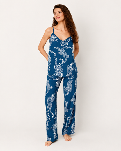 Women’s Blue Leopard Print Satin Pajama Set - SHEIN Fast Delivery in 5 Days