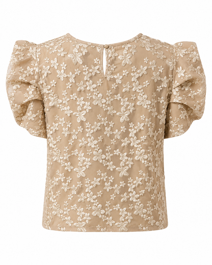 Beige Floral Jacquard Puff Sleeve Blouse – SHEIN Fast Delivery in 5 Days