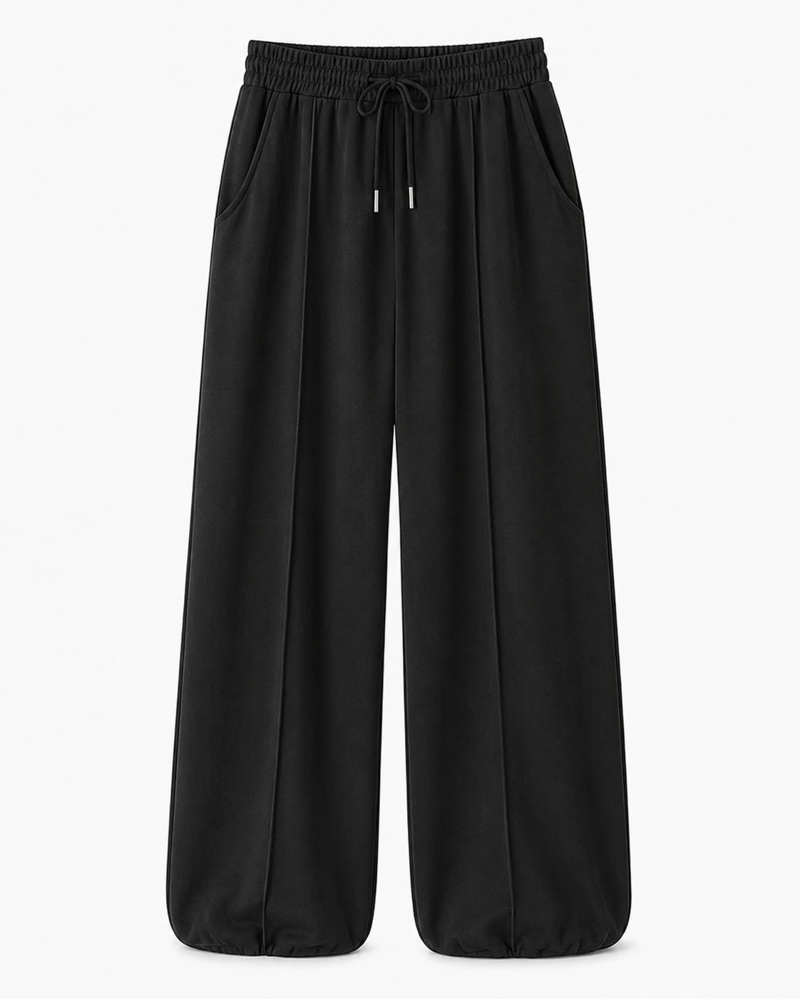 Women’s Wide Leg Drawstring Pants – Black Casual Loose Fit Trousers
