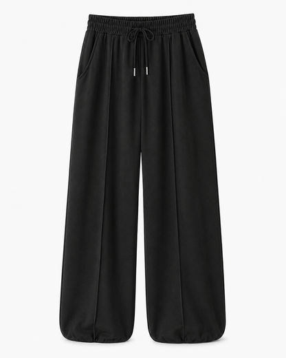 Women’s Wide Leg Drawstring Pants – Black Casual Loose Fit Trousers