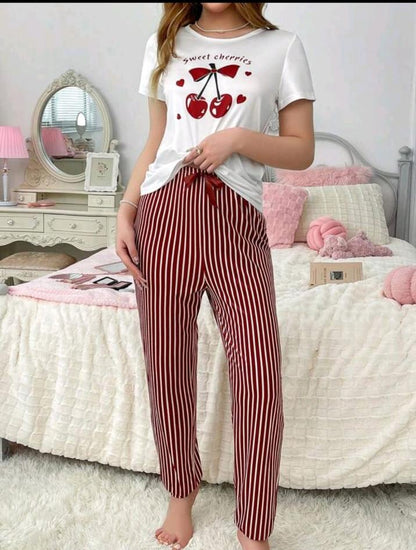SHEIN Fast Delivery Cherry Print Pajama Set