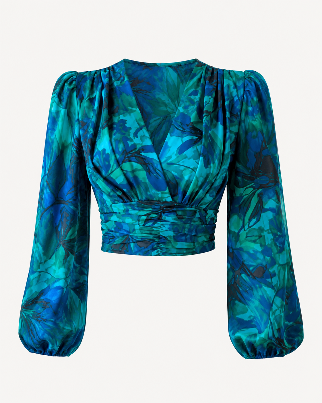SHEIN Women’s Floral Satin Wrap Crop Blouse