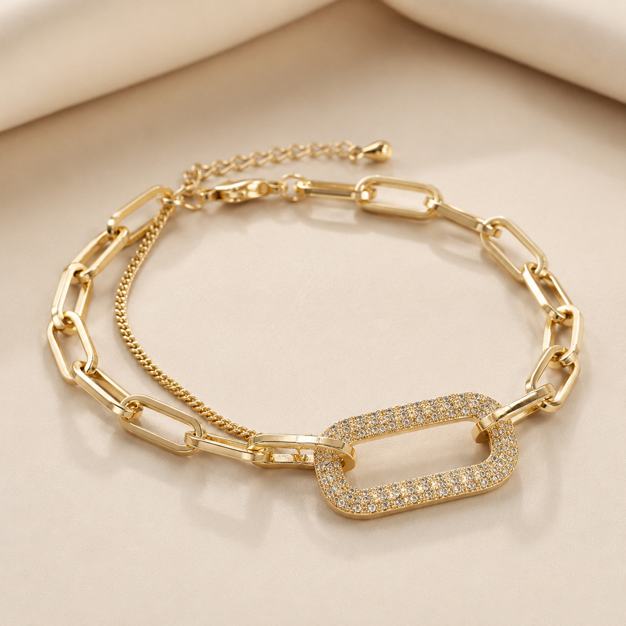 Gold Chain Bracelet with Rhinestone Rectangle Charm – SHEIN Fast Delivery in 5 Days