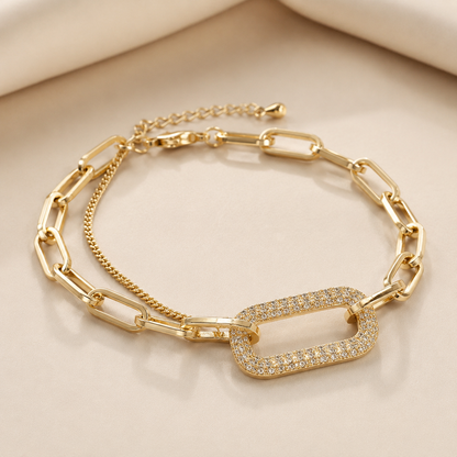 Gold Chain Bracelet with Rhinestone Rectangle Charm – SHEIN Fast Delivery in 5 Days