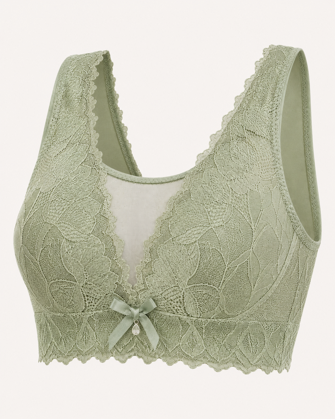Sage Green Floral Lace Wireless Bra for Women – Full Coverage Comfort Bra – Soft Support – Shein Style Everyday Lingerie