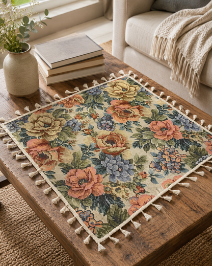 Vintage Floral Tassel Table Cover 60 x 60 cm