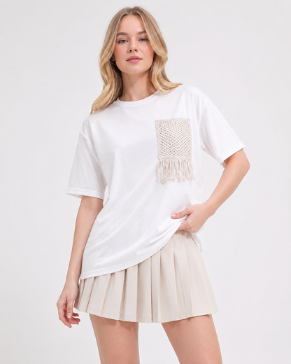 Women’s White Oversized T-Shirt with Knitted Pocket - SHEIN Fast Delivery in 5 Days