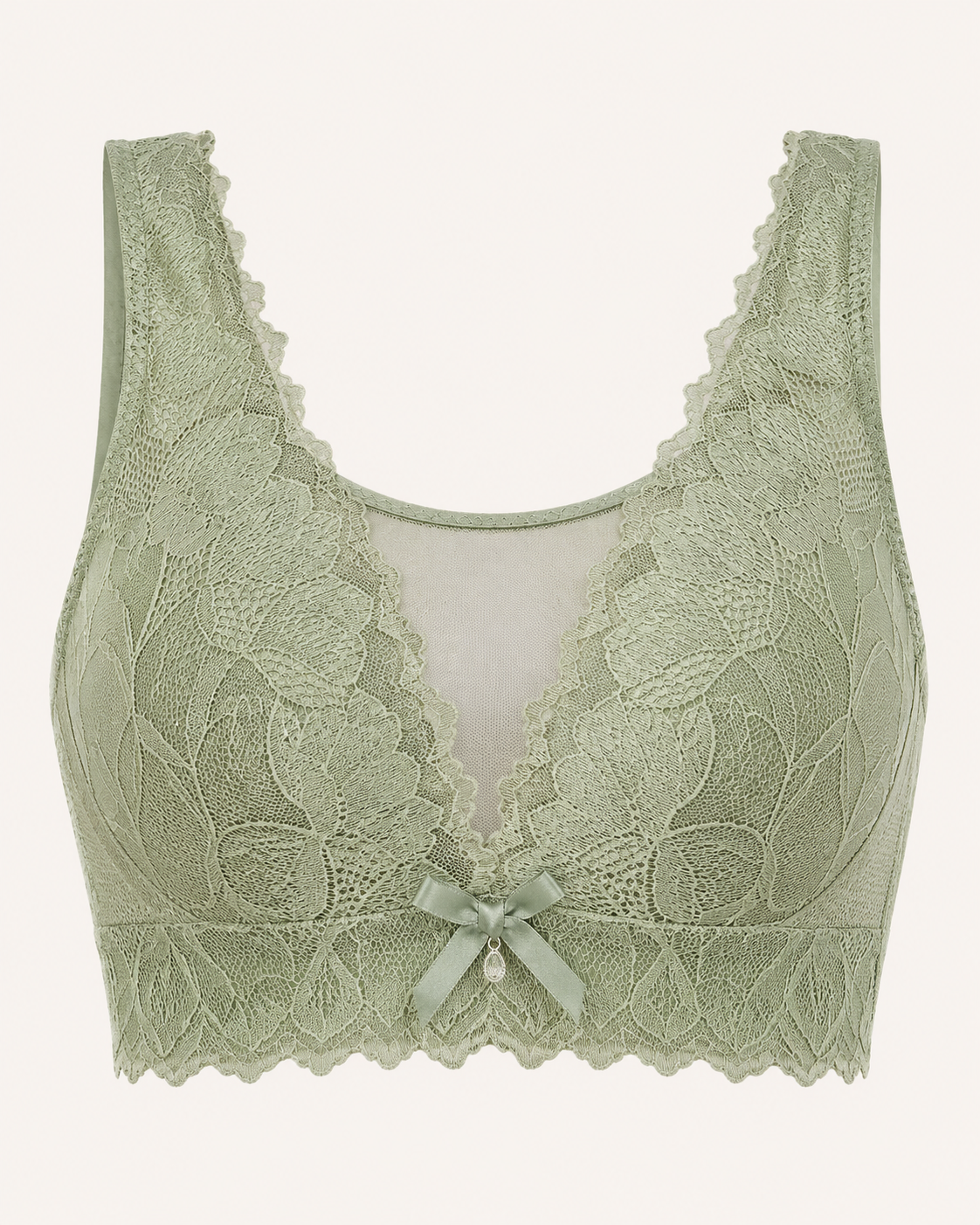 Sage Green Floral Lace Wireless Bra for Women – Full Coverage Comfort Bra – Soft Support – Shein Style Everyday Lingerie