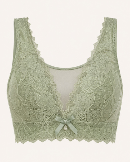 Sage Green Floral Lace Wireless Bra for Women – Full Coverage Comfort Bra – Soft Support – Shein Style Everyday Lingerie