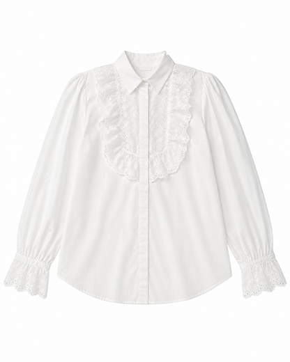White Lace Detail Long Sleeve Blouse – SHEIN Fast Delivery in 5 Days