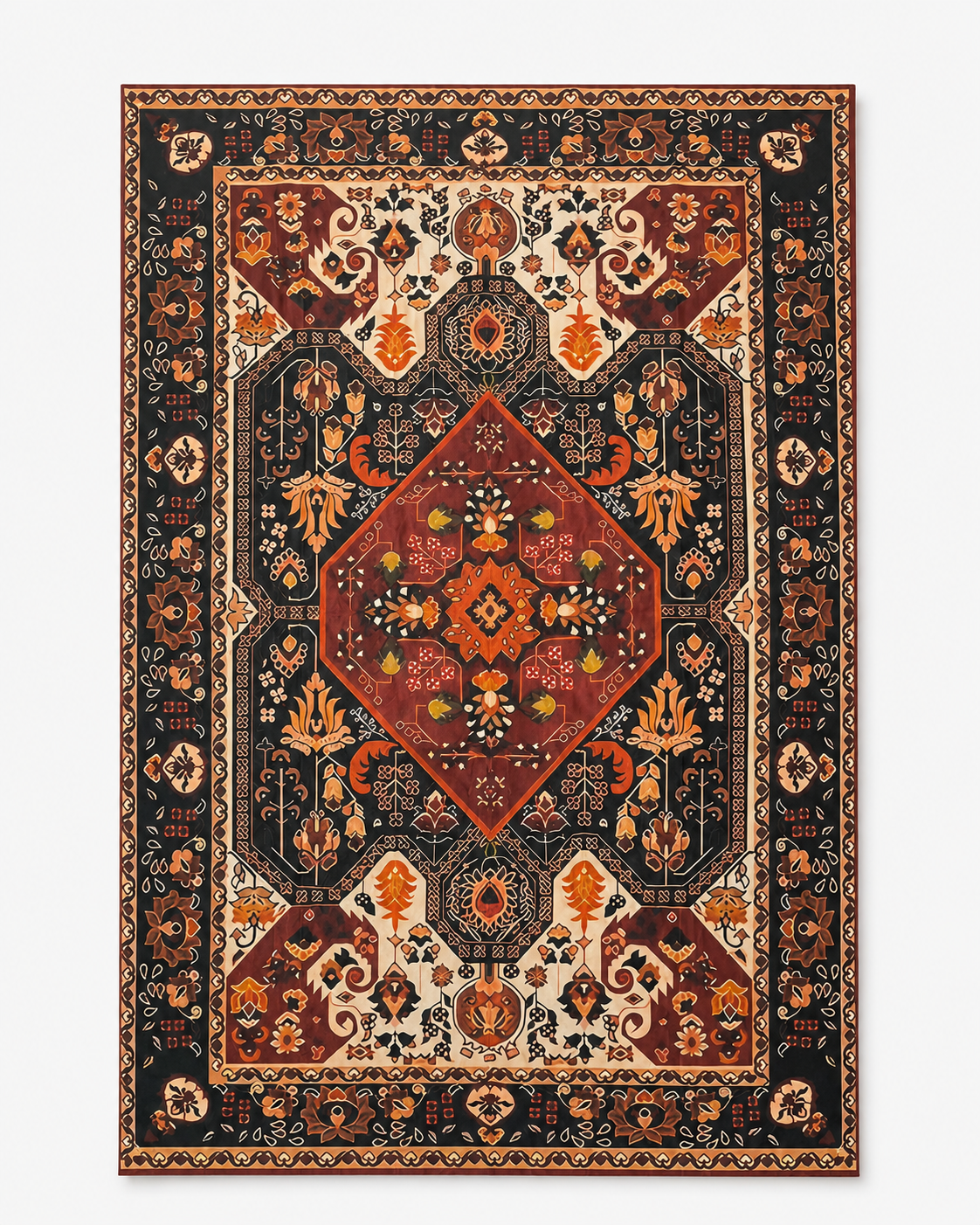 Bohemian Red Black Floral Geometric Table Cover 90 x 140 cm