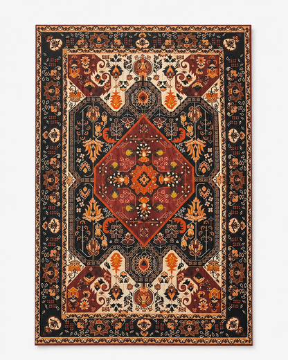 Bohemian Red Black Floral Geometric Table Cover 90 x 140 cm