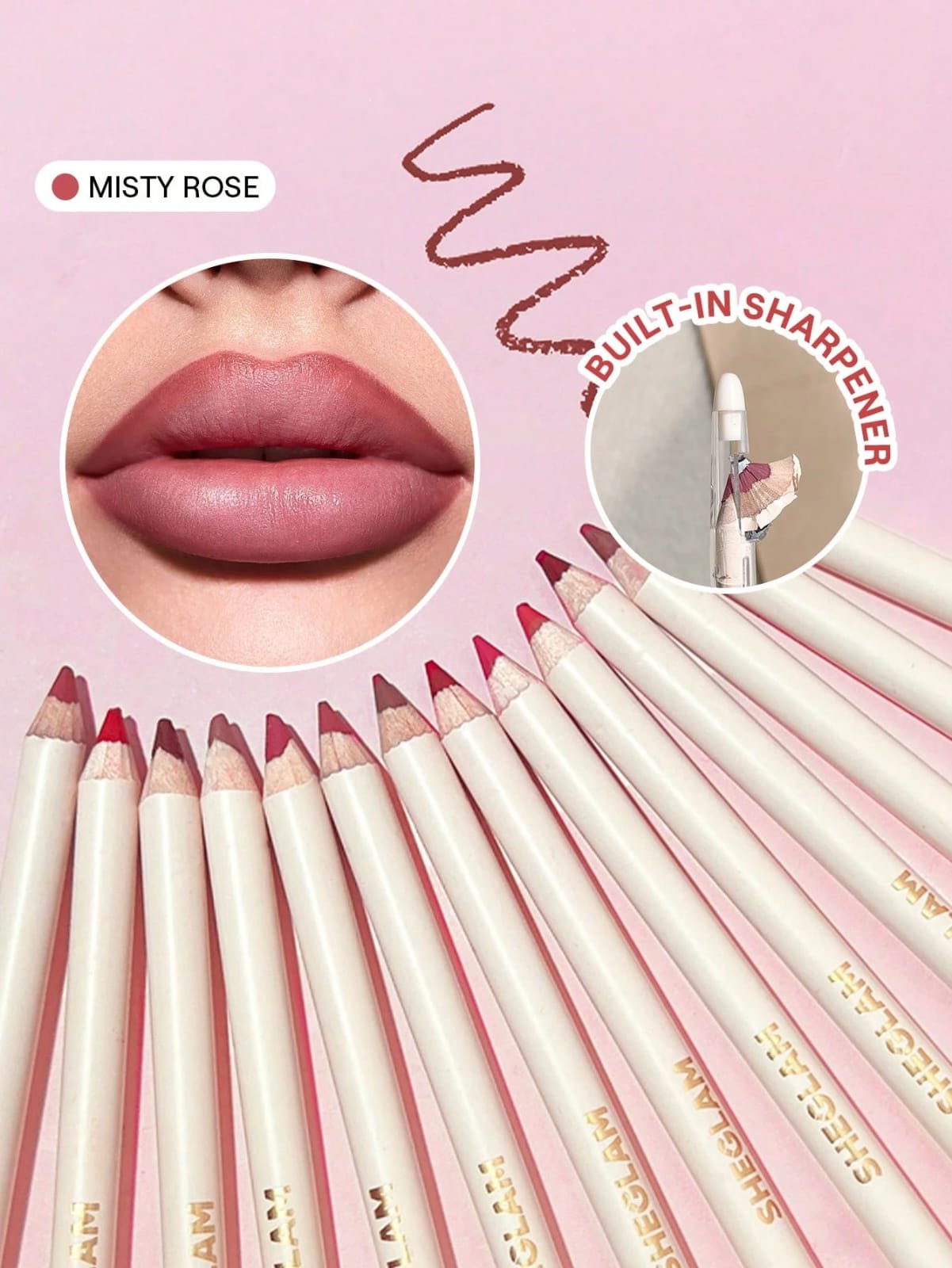 SHEGLAM Lip Liner Pencil – Misty Rose with Built-In Sharpener