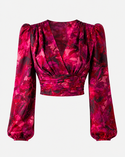 SHEIN Women’s Floral Satin Wrap Crop Blouse