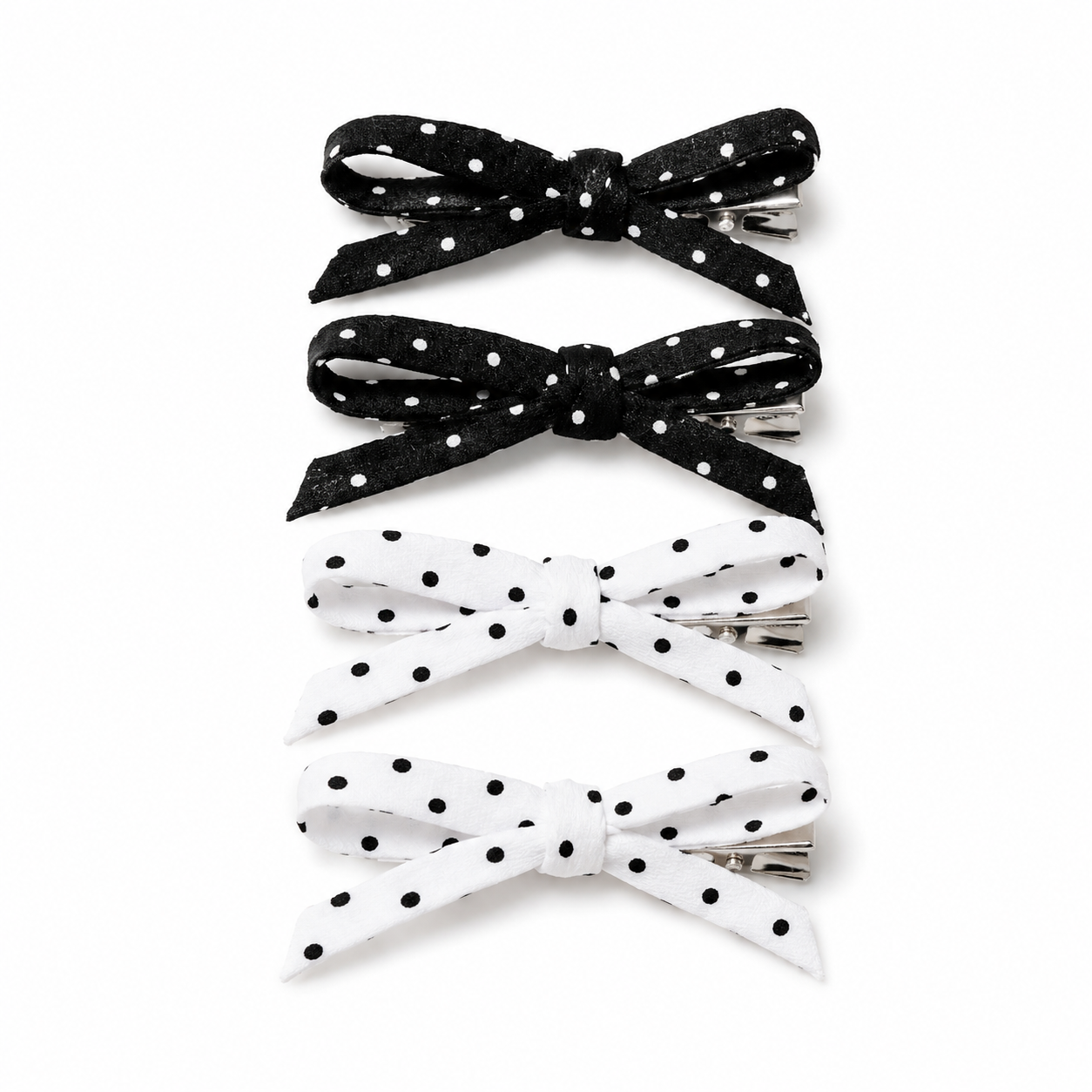 SHEIN 4pcs Polka Dot Bow Hair Clips – Black & White Hair Accessories Set, SHEIN Fast Delivery in 5 Days