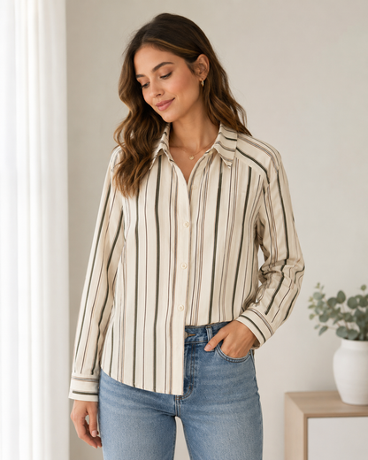 SHEIN Premium Striped Tie Neck Button Front Blouse