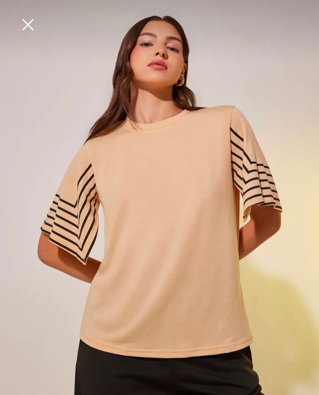 SHEIN Fast Delivery in 5 Days Beige Stripe Sleeve Casual Top