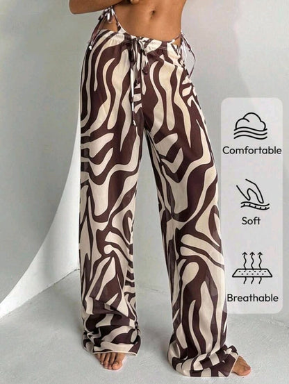 SHEIN Women Brown Abstract Wide Leg Pants