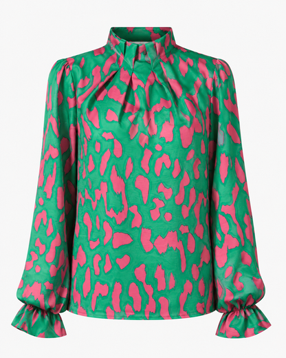 Ocean Green Leopard Print Tie Neck Blouse – Fast Delivery in 5 Days