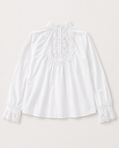 White Lace Detail Long Sleeve Blouse – SHEIN Fast Delivery in 5 Days