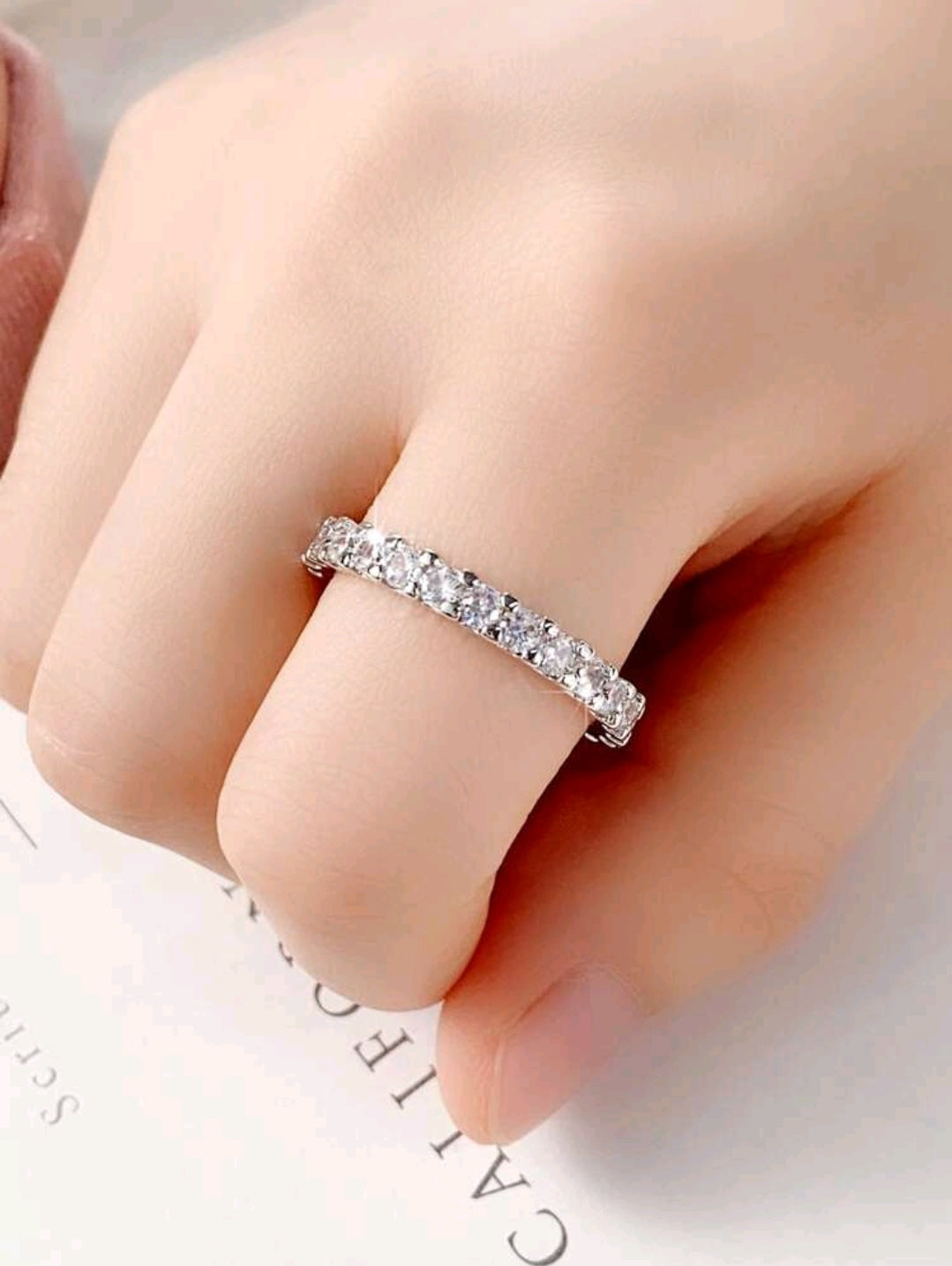 SHEIN Fast Delivery Women’s Silver Rhinestone Eternity Ring