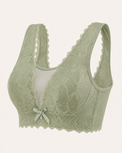 Sage Green Floral Lace Wireless Bra for Women – Full Coverage Comfort Bra – Soft Support – Shein Style Everyday Lingerie