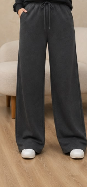 Women’s Charcoal Gray Wide Leg Drawstring Pants – Casual Loose Fit Trousers