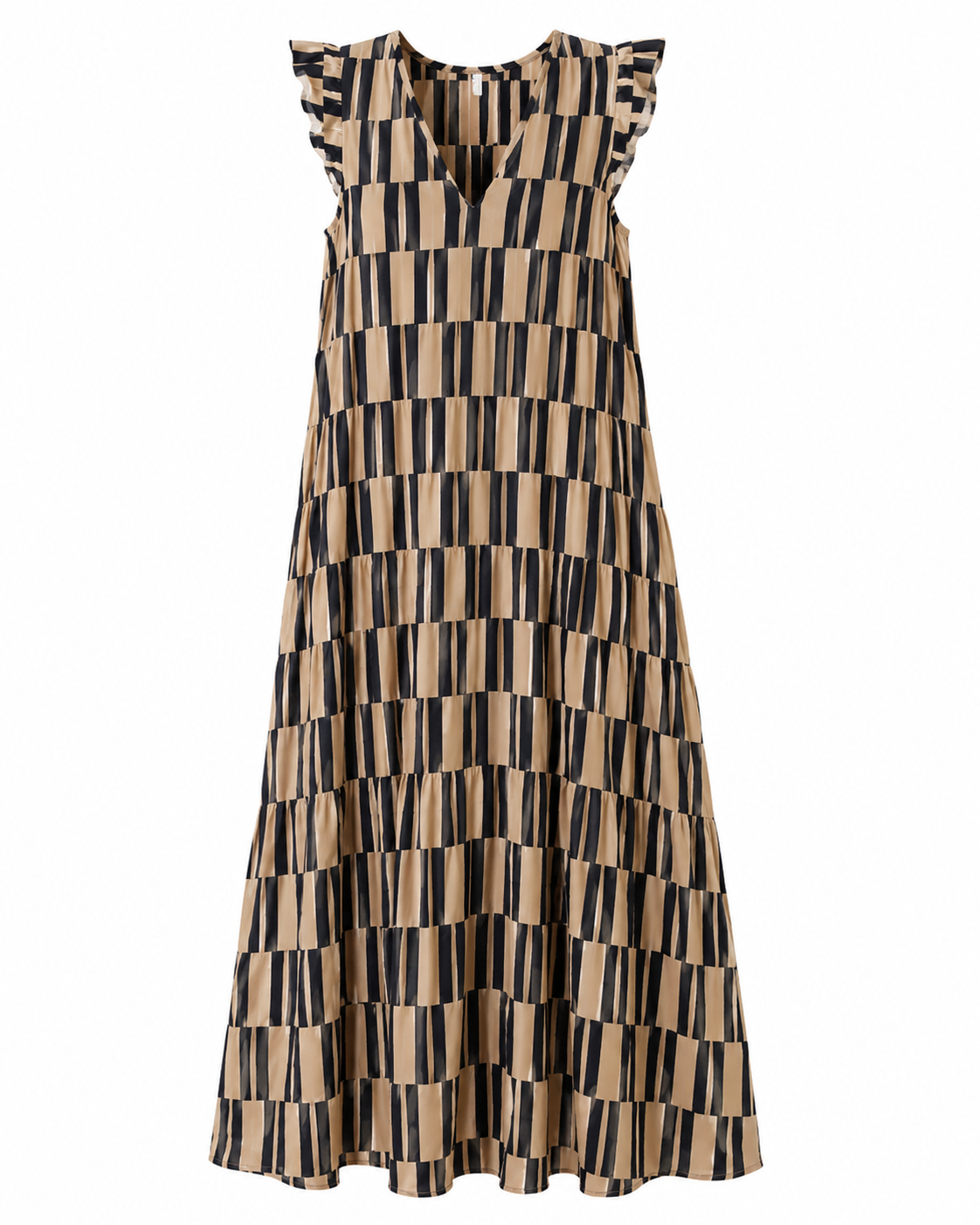 SHEIN Geometric Stripe Sleeveless Tiered Maxi Dress