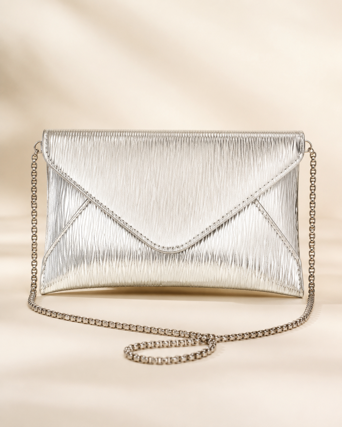 Chicmod Women Silver Metallic Envelope Chain Bag