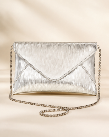 Chicmod Women Silver Metallic Envelope Chain Bag
