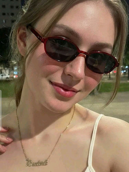Red Oval Narrow Sunglasses for Women