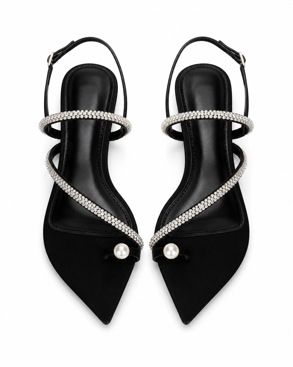 SHEIN Black Rhinestone Strap Pointed Flat Sandals - SHEIN Fast Delivery in 5 Days