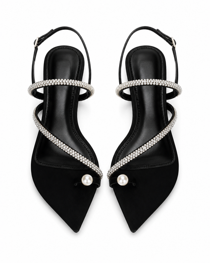 SHEIN Black Rhinestone Strap Pointed Flat Sandals - SHEIN Fast Delivery in 5 Days