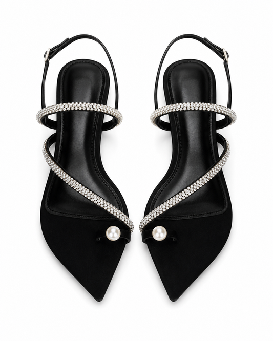 SHEIN Black Rhinestone Strap Pointed Flat Sandals - SHEIN Fast Delivery in 5 Days