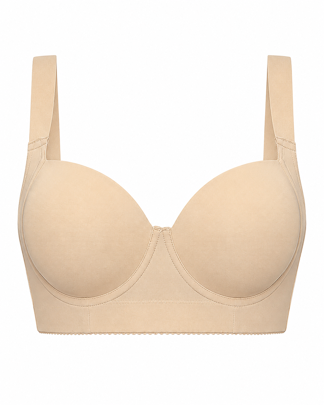 Women’s Beige Full Coverage Bra, Wide Strap Supportive Underwear with Smooth Padded Cups