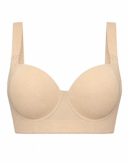 Women’s Beige Full Coverage Bra, Wide Strap Supportive Underwear with Smooth Padded Cups