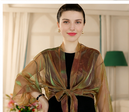 Women’s Iridescent Sheer Tie-Front Cardigan