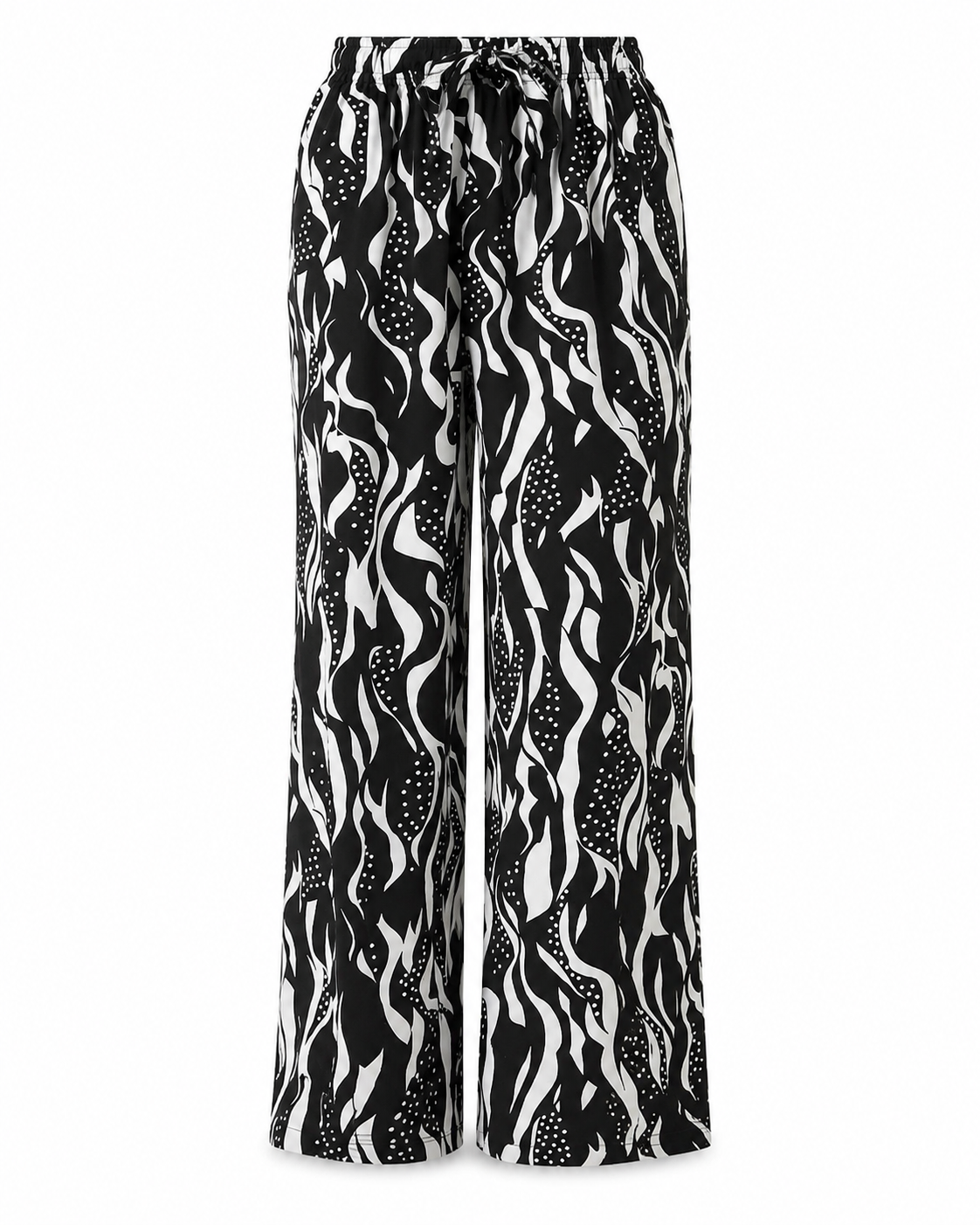 Women’s Trendyol Black White Wavy Print Wide Leg Pants – Viscose Palazzo Pants
