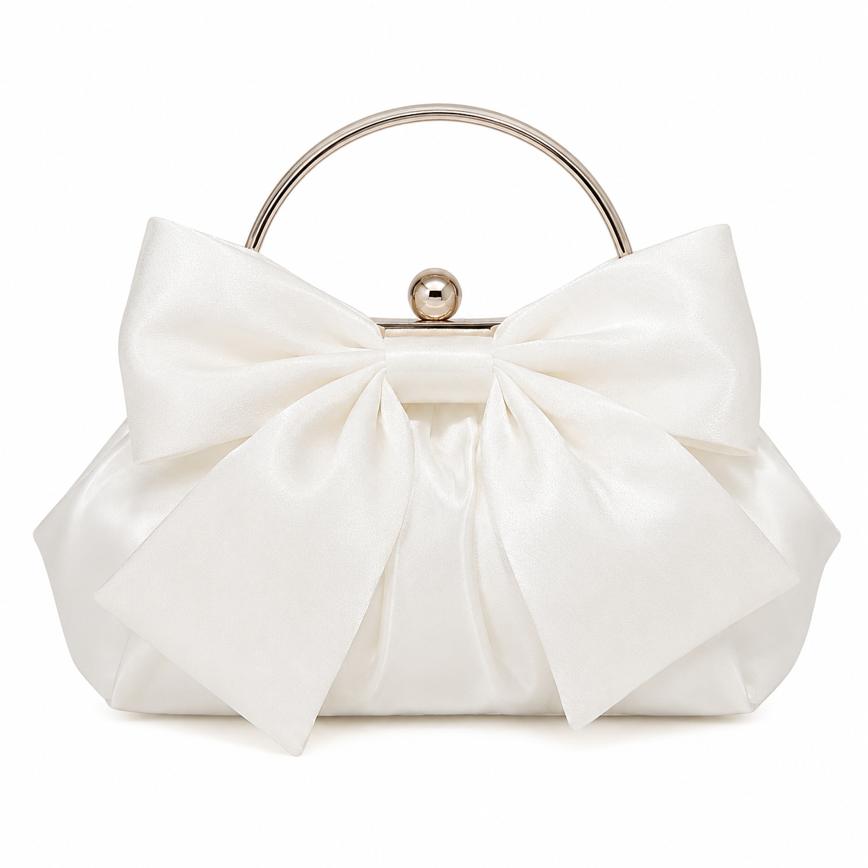 White Bow Mini Clutch Bag with Metal Handle