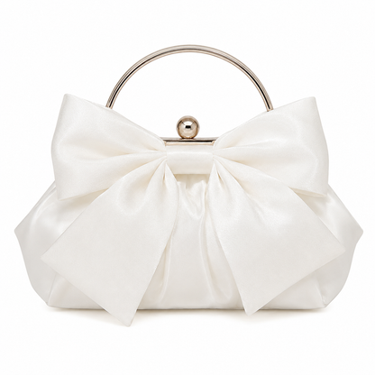 White Bow Mini Clutch Bag with Metal Handle