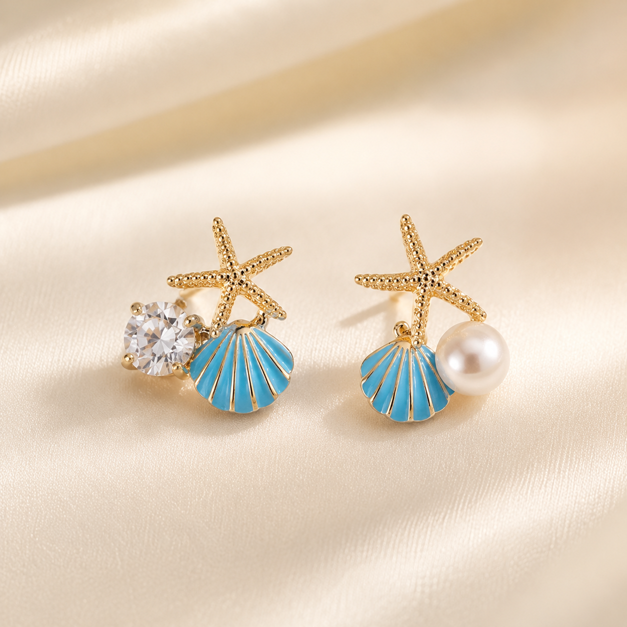 SHEIN Shell Starfish Earrings – Beach Style Pearl & Crystal Drop Earrings, Fast Delivery in 5 Days