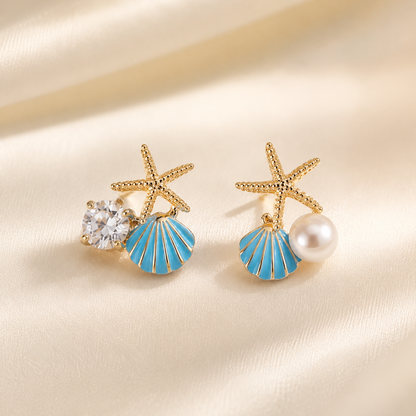 SHEIN Shell Starfish Earrings – Beach Style Pearl & Crystal Drop Earrings, Fast Delivery in 5 Days